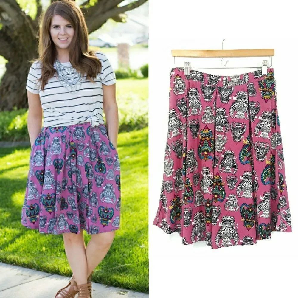 Lularoe Madison Skirt Owl Print Large Pink